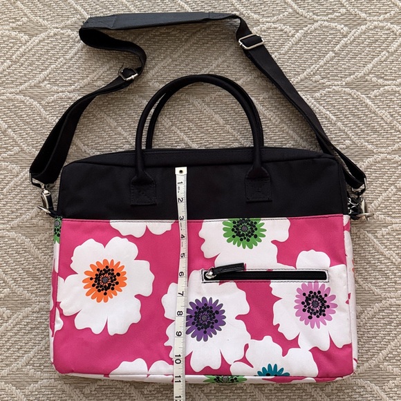 JACKIE Lap Top Case, Pink Floral, Crossbody, 54” strap, Padded Interior, Pockets - Picture 4 of 10